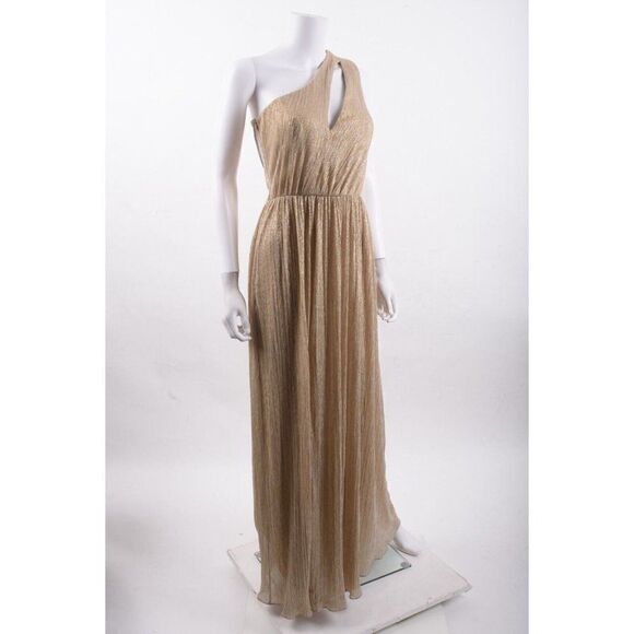 Dress The Population Womens Kienna Lame Dress Gown One Shoulder S Gold Shimmer - Picture 2 of 6